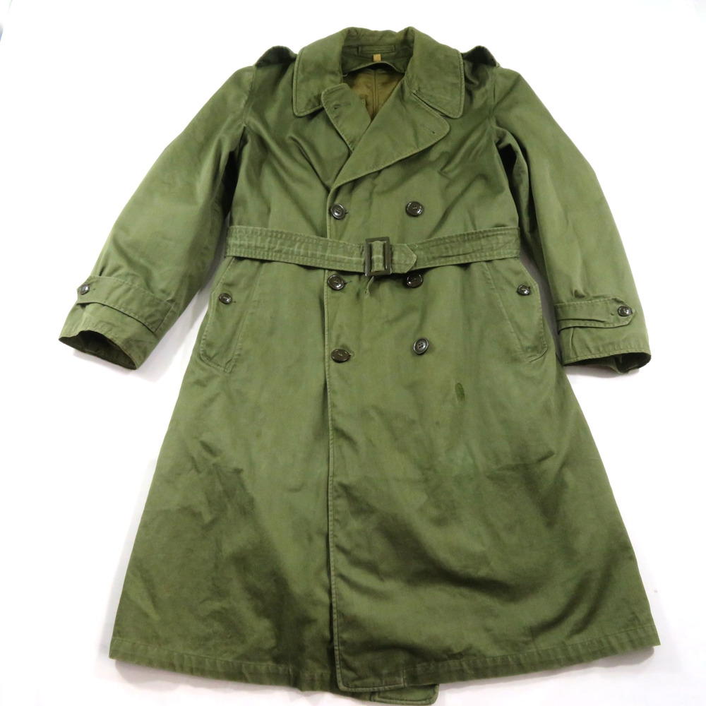 1953 Military Long Overcoat Trench Coat W/ Liner Green Sz Reg Medium Jacket